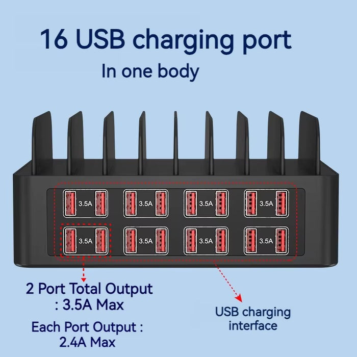 150W 16-Port USB Charging Station