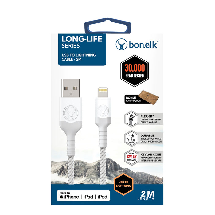 Bonelk USB To Lightning Cable Longlife Series 2 M (White/Grey)