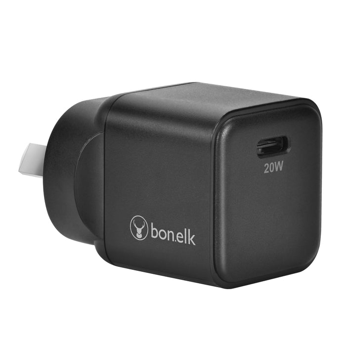 Bonelk 20W PD USB-C GaN Wall Charger + Easy Grip Cable - Black