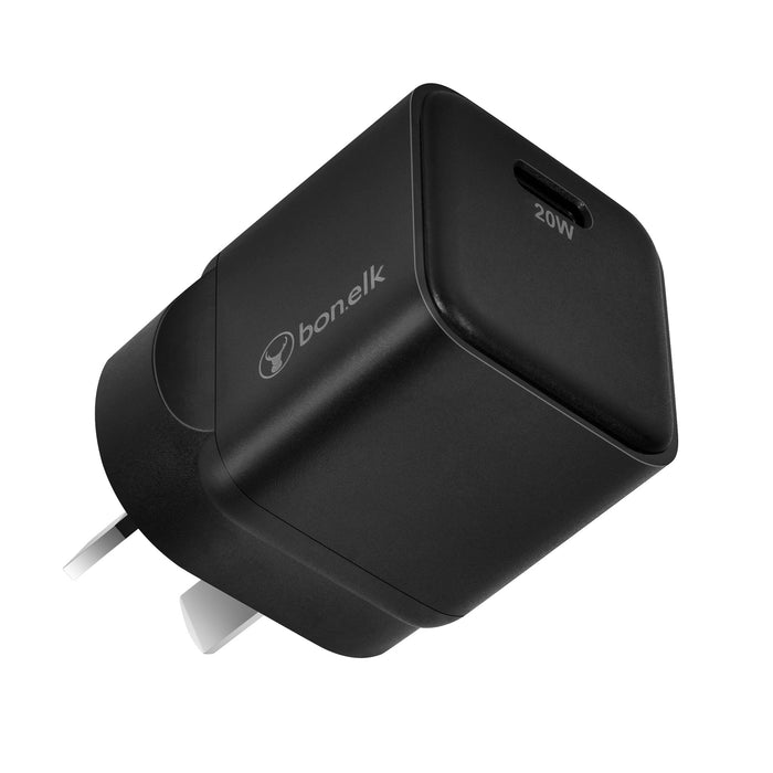 Bonelk 20W PD USB-C GaN Wall Charger + Easy Grip Cable - Black