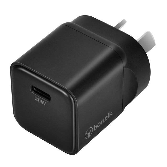 Bonelk 20W PD USB-C GaN Wall Charger + Easy Grip Cable - Black