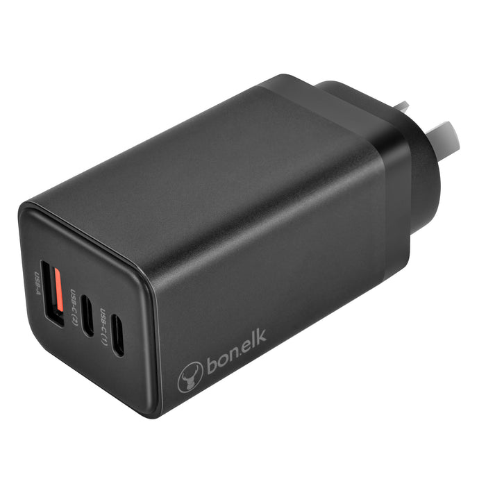 Bonelk Eco Series 65W PD Wall Charger, 3 x USB-C - Black