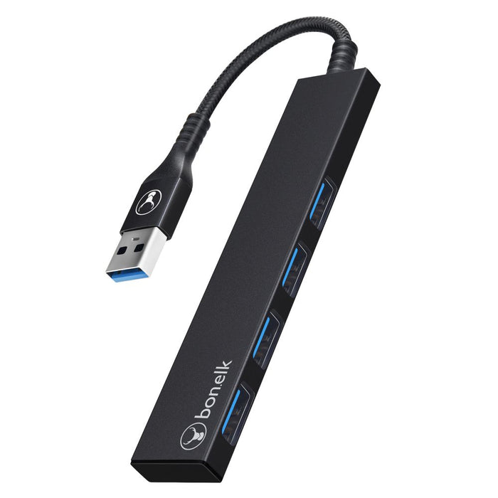 Bonelk Long-Life USB-A to 4 Port USB 3.0 Slim Hub (Black)