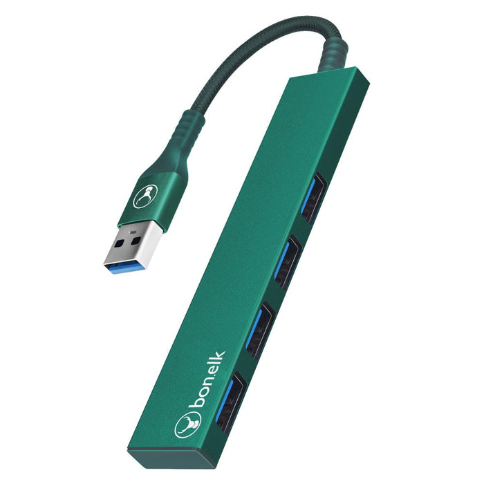 Bonelk Long-Life USB-A to 4 Port USB 3.0 Slim Hub (Green)