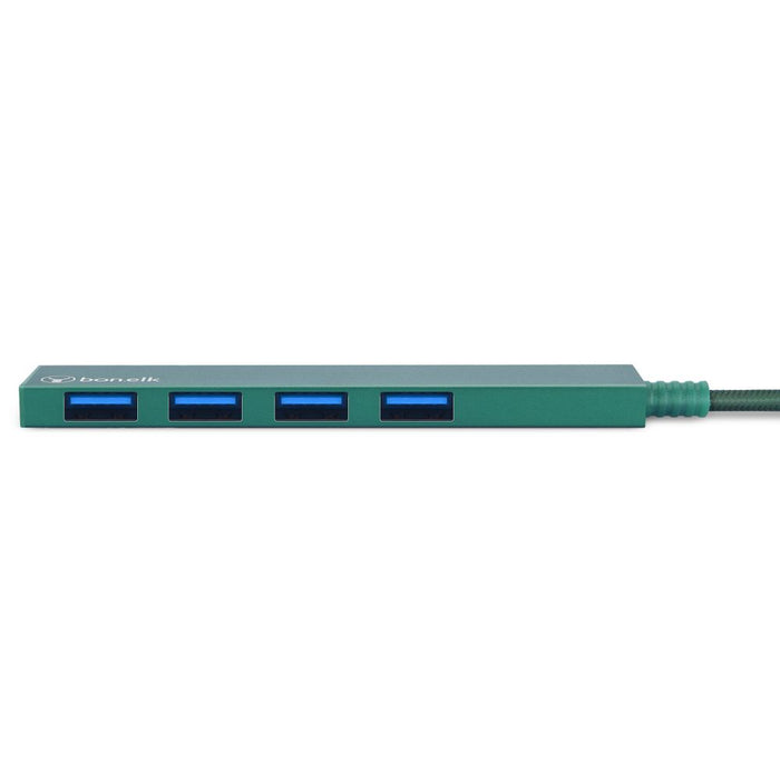 Bonelk Long-Life USB-A to 4 Port USB 3.0 Slim Hub (Green)