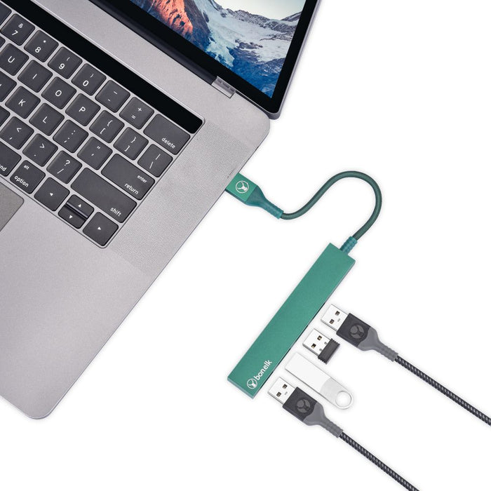 Bonelk Long-Life USB-A to 4 Port USB 3.0 Slim Hub (Green)