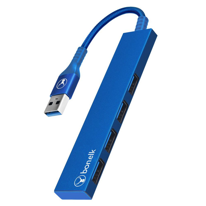 Bonelk Long-Life USB-A to 4 Port USB 3.0 Slim Hub (Blue)