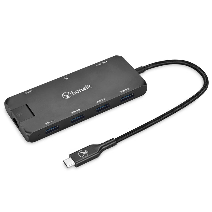 Bonelk Long-Life USB-C To 8-In-1 Multiport Hub (Black)