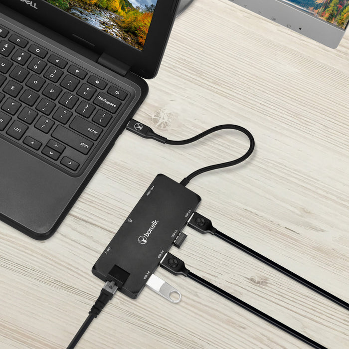 Bonelk Long-Life USB-C To 8-In-1 Multiport Hub (Black)