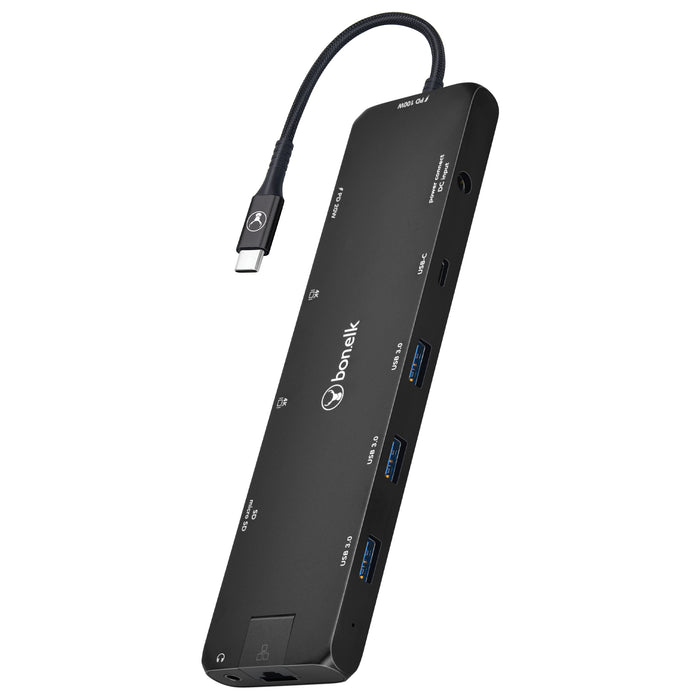 Bonelk Long-Life USB-C To 12-In-1 Multiport Powered Hub - Black