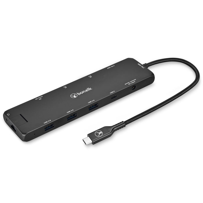 Bonelk Long-Life USB-C To 12-In-1 Multiport Powered Hub - Black