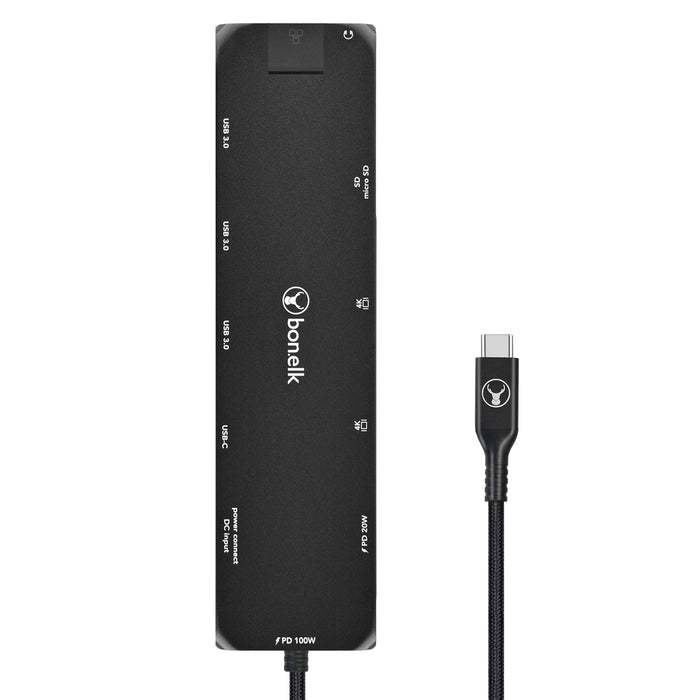 Bonelk Long-Life USB-C To 12-In-1 Multiport Powered Hub - Black