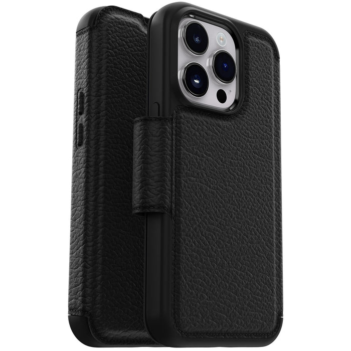 OtterBox Strada Apple iPhone 14 Pro Case Black, Leather Folio Cover, Card Holder