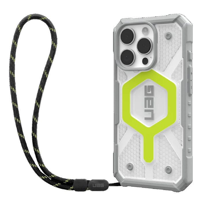 UAG Pathfinder Clear MagSafe Apple iPhone 16 Pro Max (6.9") Rugged Case + Black Neon Lanyard - Active Neon