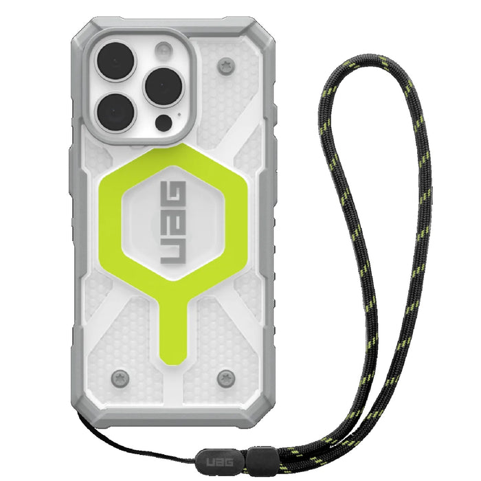 UAG Pathfinder Clear MagSafe Apple iPhone 16 Pro Max (6.9") Rugged Case + Black Neon Lanyard - Active Neon