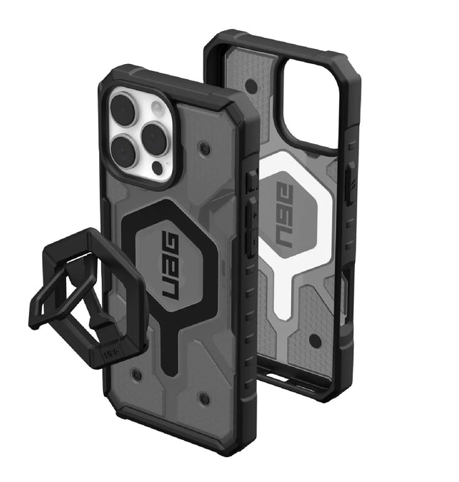 UAG Pathfinder Clear MagSafe Apple iPhone 16 Pro Max (6.9") Rugged Case + Black Ring Stand- Ash