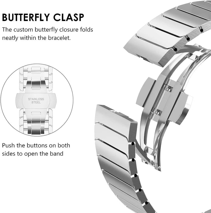 Luxury Stainless Steel Metal Band For Apple Watch - Silver