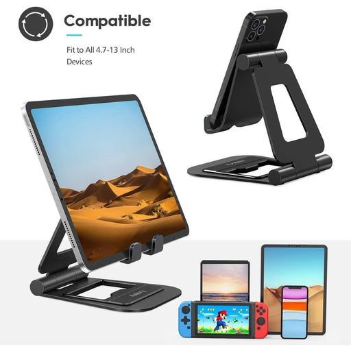 Nulaxy A5 Stand, Fully Foldable Tablet Holder Cell Phone Stand Compatible with All Tablets and Mobile Phones - Heavy Duty Black