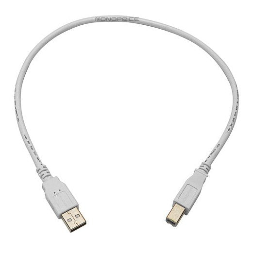 45cm USB 2.0 A to B Male 28/24AWG Cable Gold Plated - WHITE