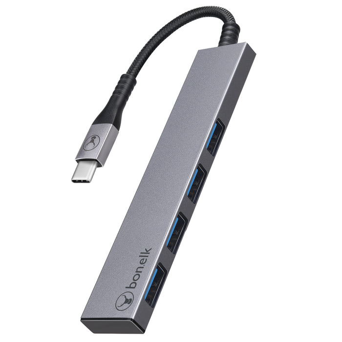 Bonelk Long-Life USB-C to 4 Port USB 3.0 Slim Hub - Space Grey