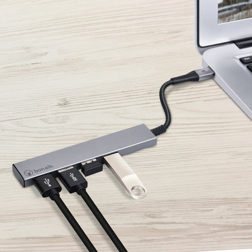 Bonelk Long-Life USB-C to 4 Port USB 3.0 Slim Hub - Space Grey