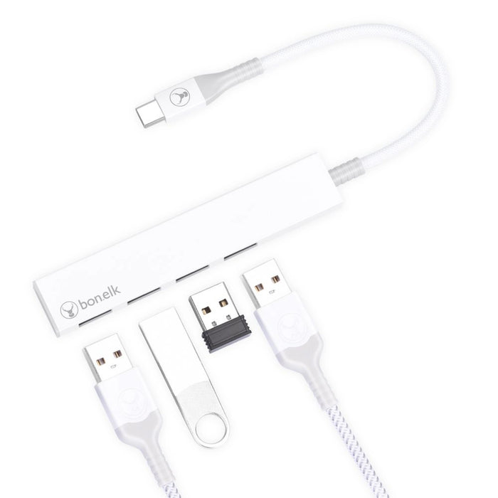 Bonelk Long-Life USB-C To 4 Port USB 3.0 Slim Hub White