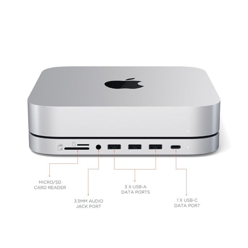 Satechi Aluminium Stand and Hub for Mac Mini with SSD Enclosure - Silver